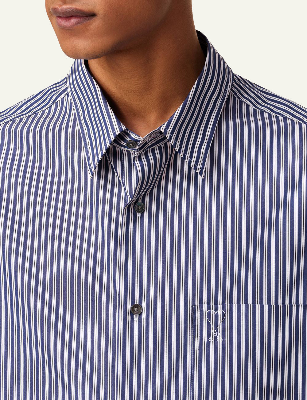 AMI ROYAL BLUE COTTON EMBOSSED AMI DE COEUR STRIPED BOXY SHIRT