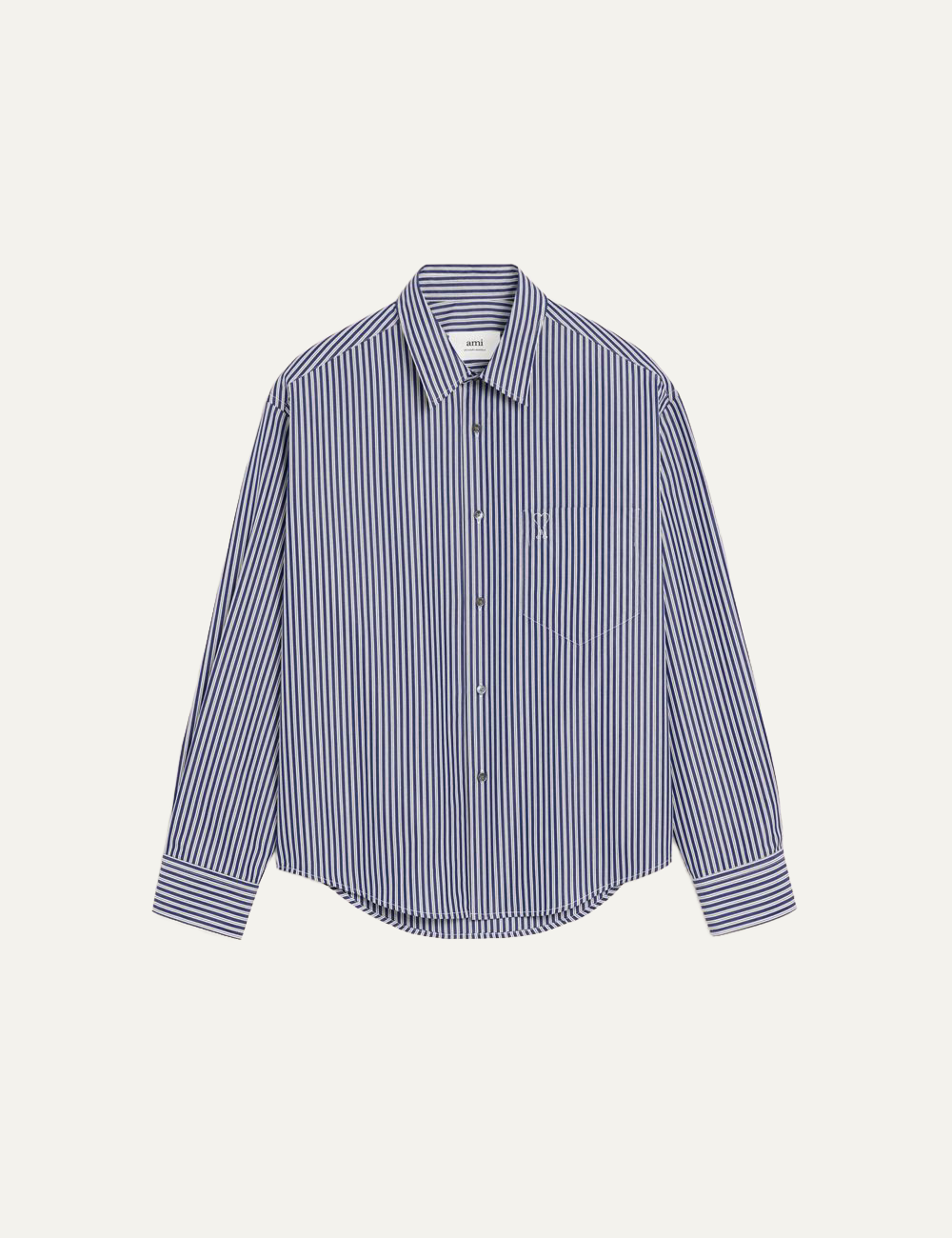 AMI ROYAL BLUE COTTON EMBOSSED AMI DE COEUR STRIPED BOXY SHIRT