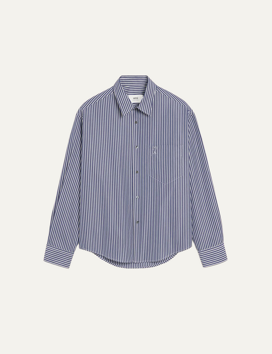 AMI ROYAL BLUE COTTON EMBOSSED AMI DE COEUR STRIPED BOXY SHIRT