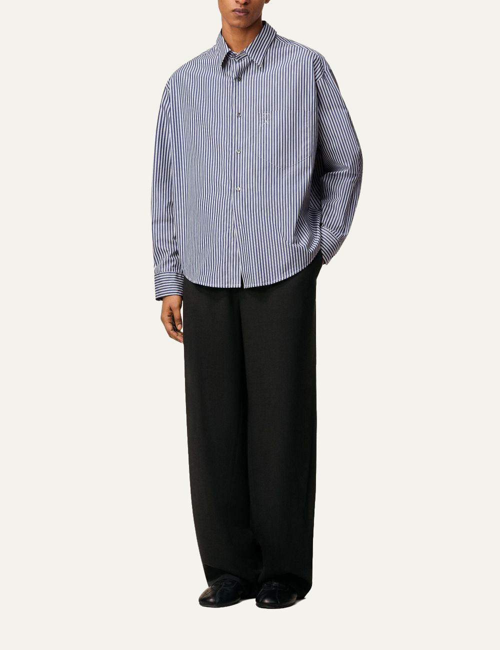 AMI ROYAL BLUE COTTON EMBOSSED AMI DE COEUR STRIPED BOXY SHIRT