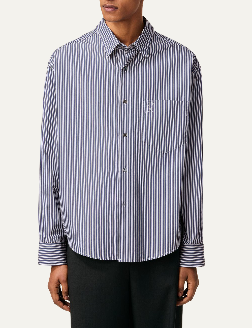 AMI ROYAL BLUE COTTON EMBOSSED AMI DE COEUR STRIPED BOXY SHIRT