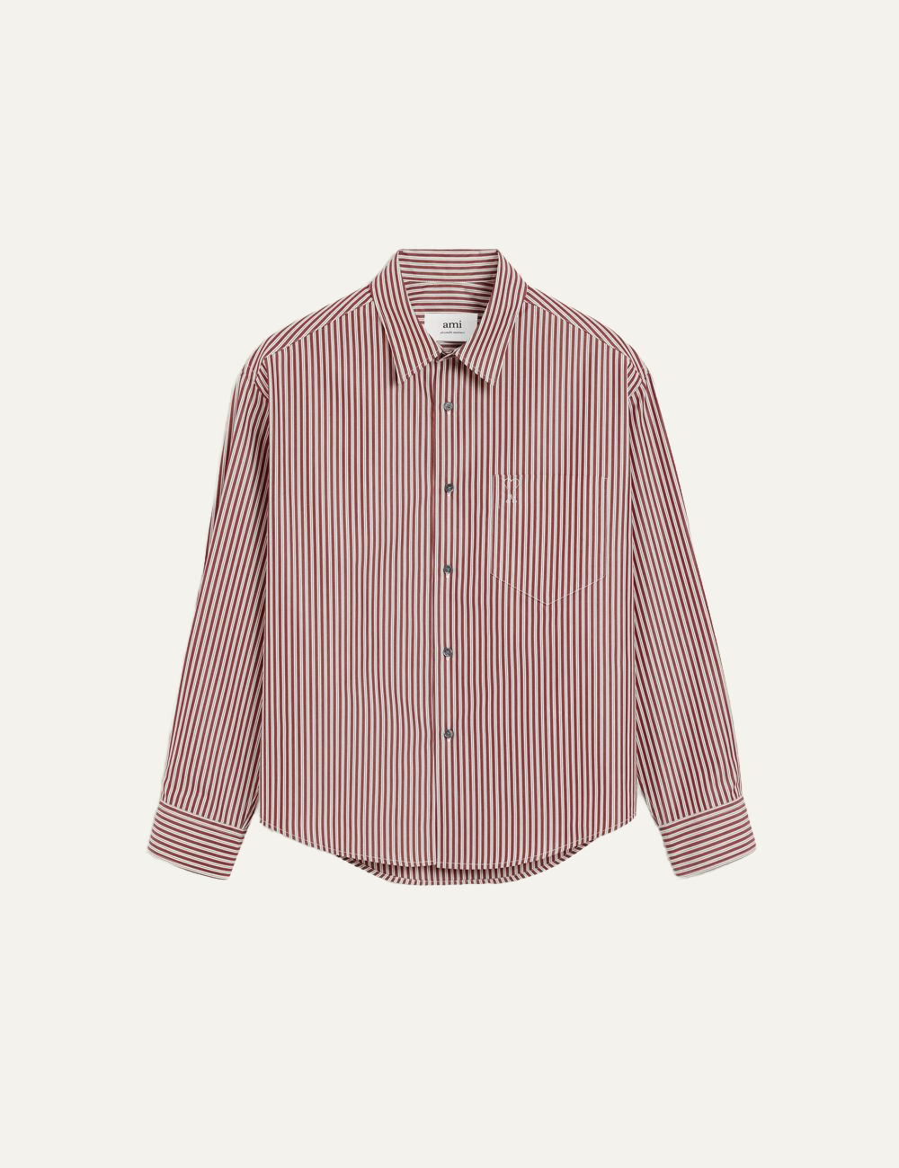 AMI BURGUNDY COTTON EMBOSSED AMI DE COEUR STRIPED BOXY SHIRT