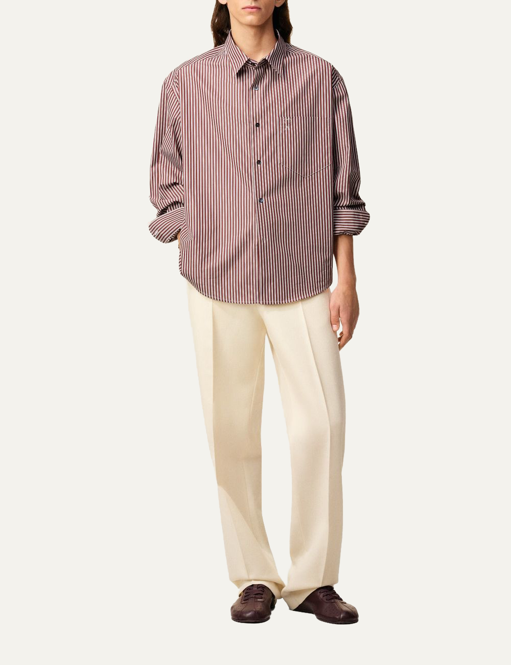 AMI BURGUNDY COTTON EMBOSSED AMI DE COEUR STRIPED BOXY SHIRT