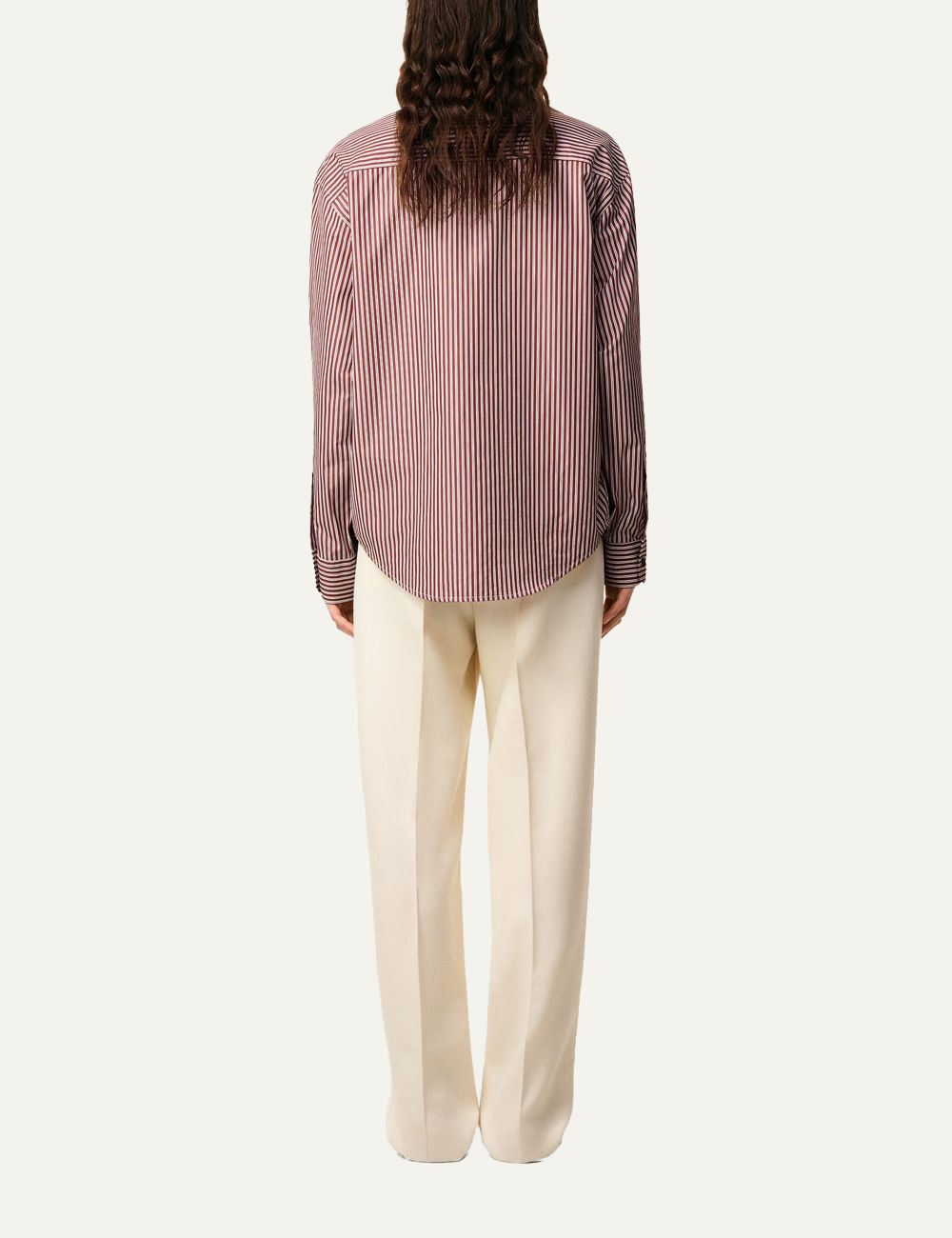 AMI BURGUNDY COTTON EMBOSSED AMI DE COEUR STRIPED BOXY SHIRT