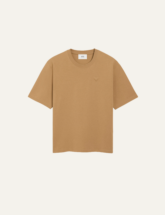 AMI BIG ADC EMBOSSED TSHIRT CAMEL