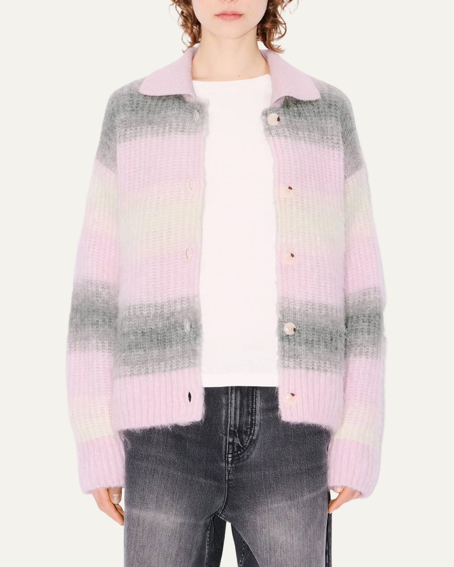 KENZO SPEED STRIPE AKIRY KNITTED CARDIGAN IN ALPACA WOOL
