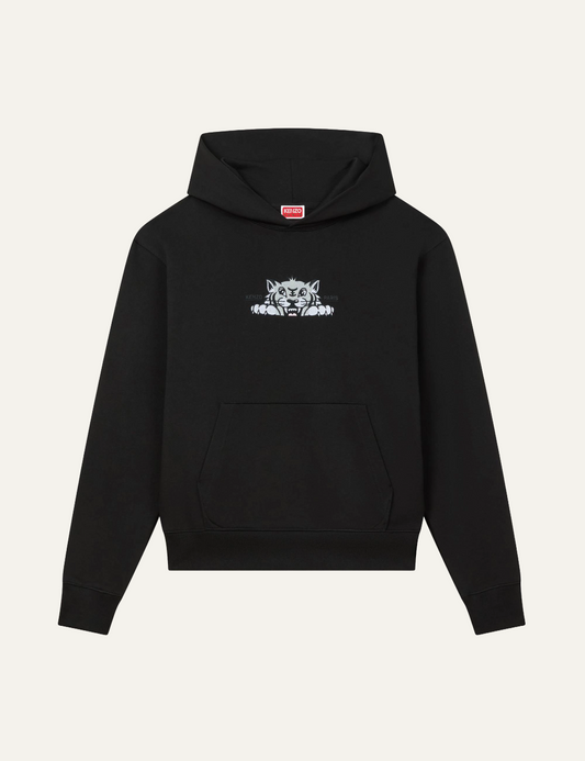 KENZO HAPPY TIGER EMBROIDERED HOODIE BLACK