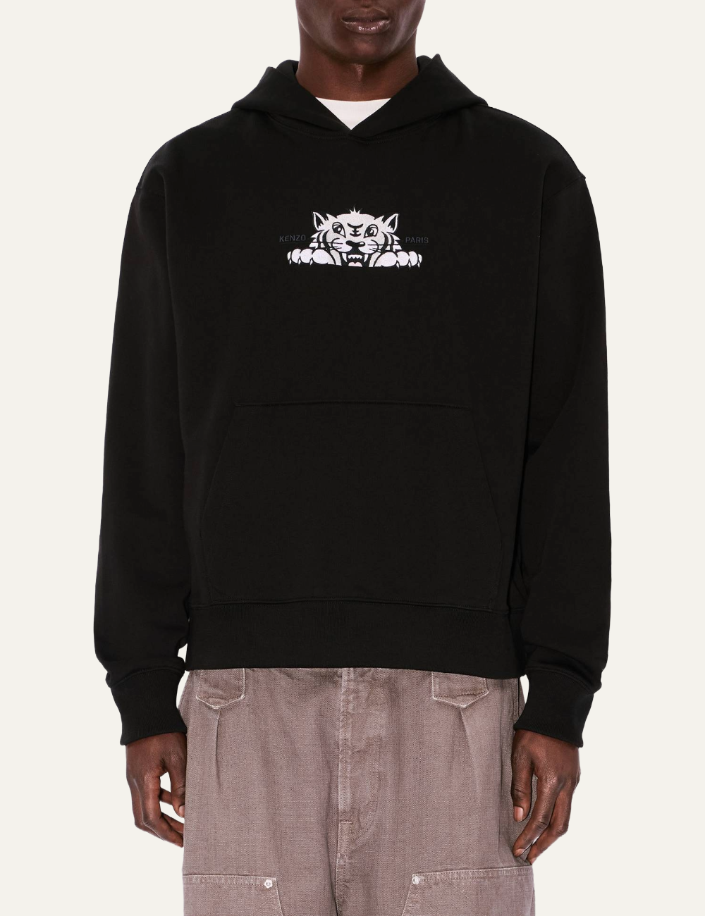 KENZO HAPPY TIGER EMBROIDERED HOODIE BLACK