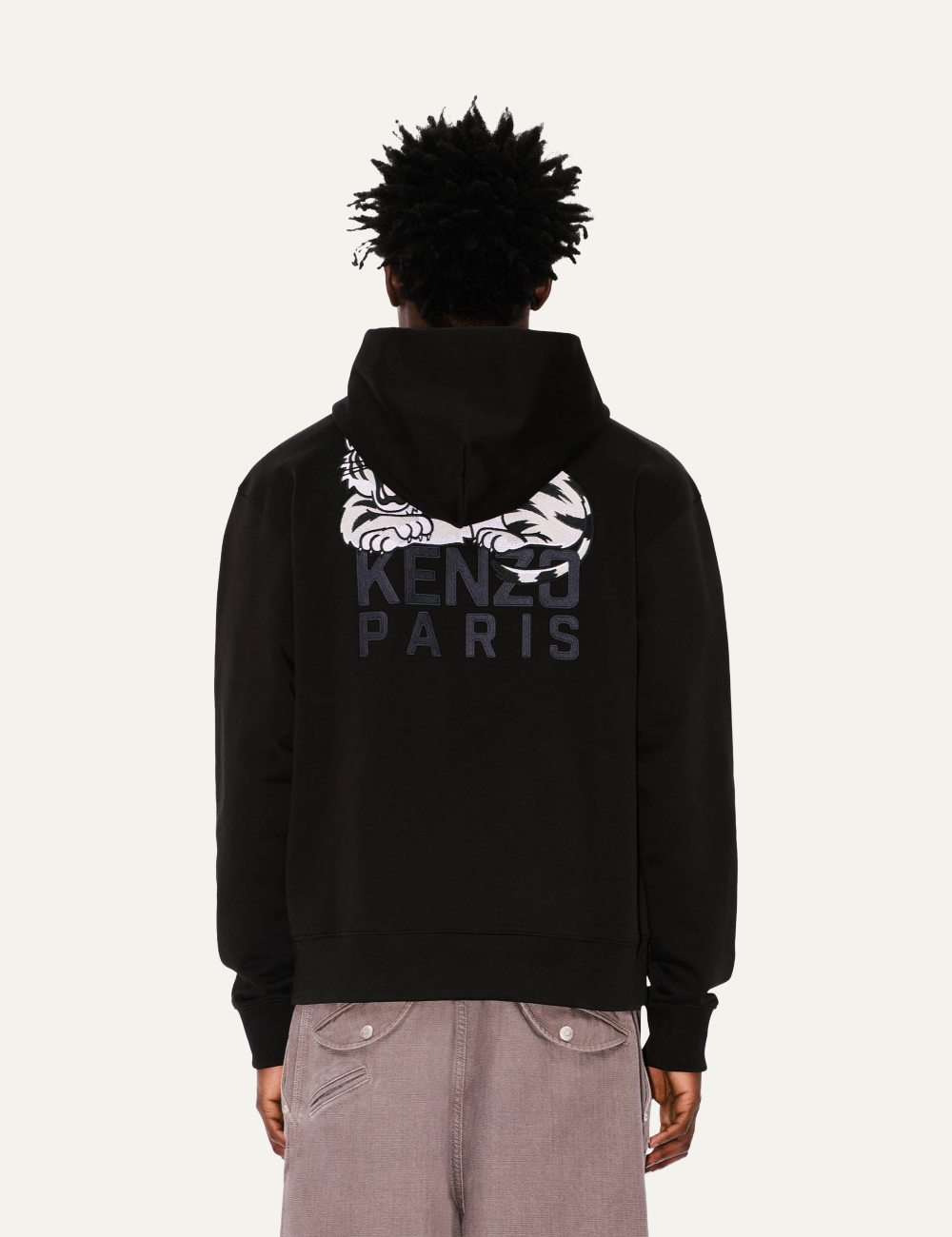 KENZO HAPPY TIGER EMBROIDERED HOODIE BLACK