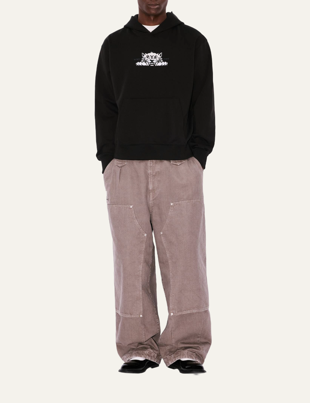 KENZO HAPPY TIGER EMBROIDERED HOODIE BLACK