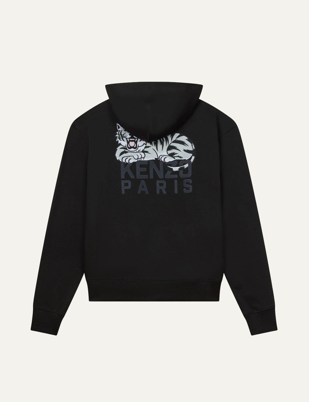 KENZO HAPPY TIGER EMBROIDERED HOODIE BLACK
