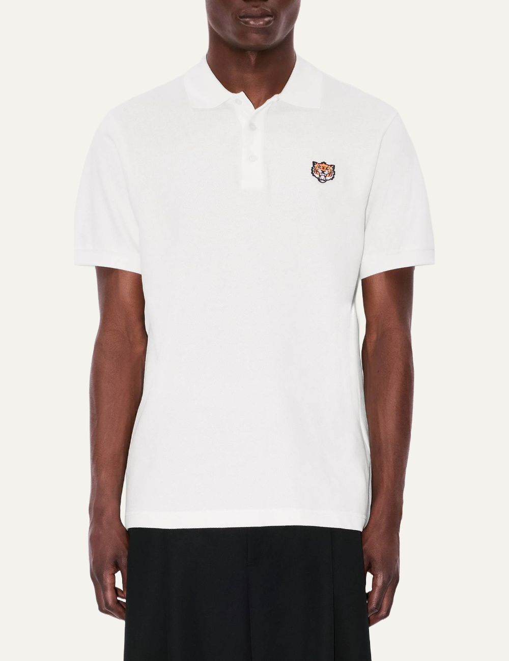 KENZO HAPPY TIGER EMBROIDERED SLIM POLO OFF WHITE