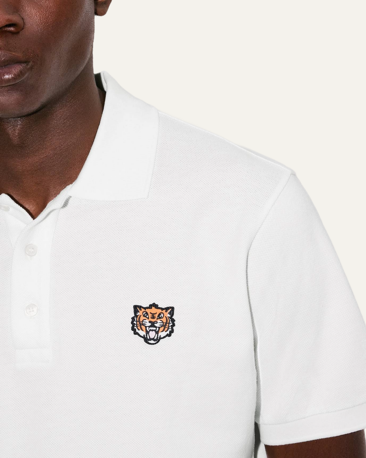 KENZO HAPPY TIGER EMBROIDERED SLIM POLO OFF WHITE