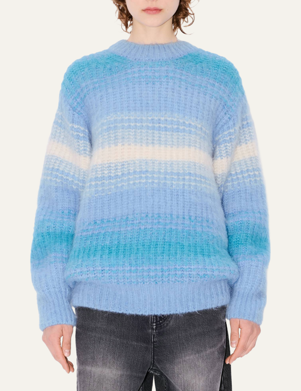 KENZO SPEED STRIPE HAIRY KNITTED JUMPER IN MIXED ALPACA WOOL