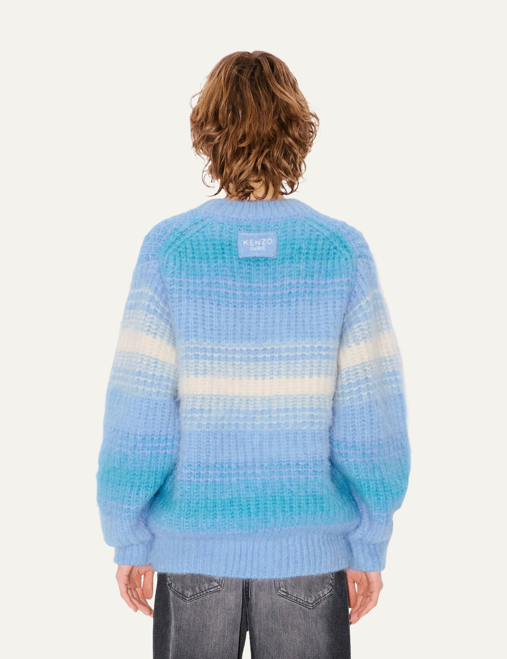 KENZO SPEED STRIPE HAIRY KNITTED JUMPER IN MIXED ALPACA WOOL