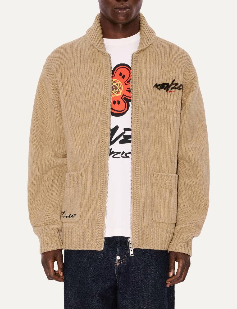 KENZO X FUTURA 2000 ZIPPED KNITTED CARDIGAN IN WOOL