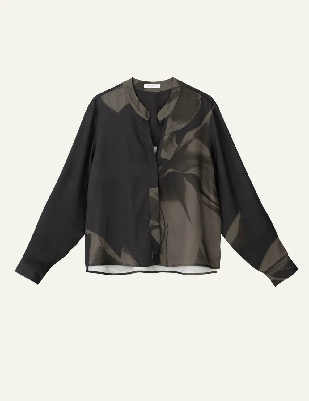 Philosophy off-black cropped satin shirt with subtle floral print, V-neckline and long sleeves product view