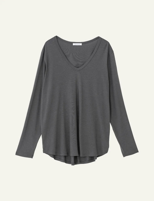 PHILOSOPHY OVERSIZED V NECK TOP GRAPHITE
