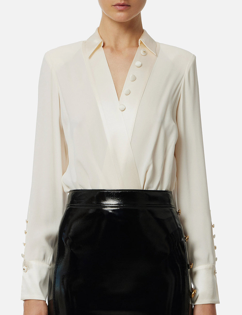 Elizabetta Franchi Jumpsuit in satin and viscose georgette fabrics milk