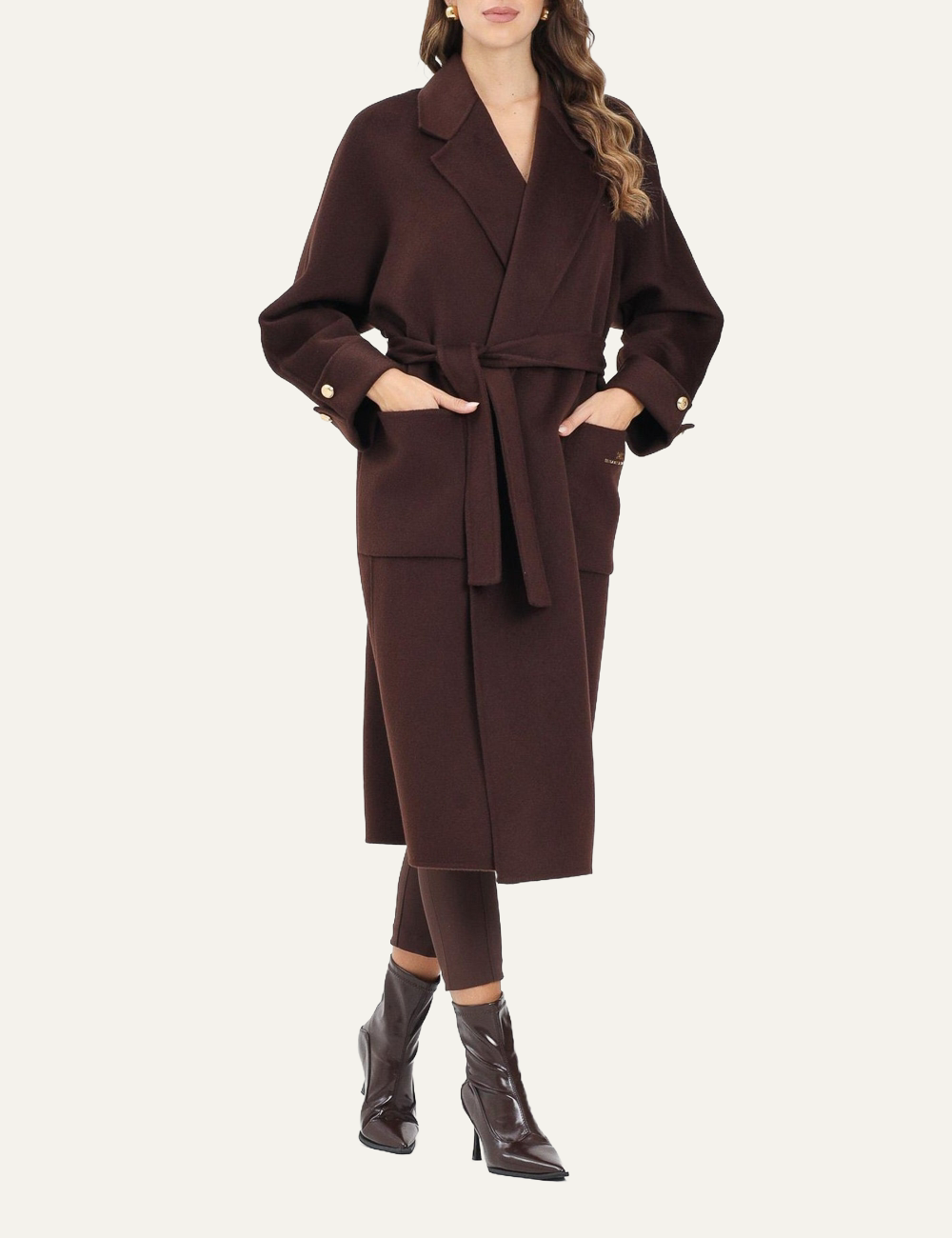 ELISABETTA FRANCHI Coat in double wool blend cloth Coffee