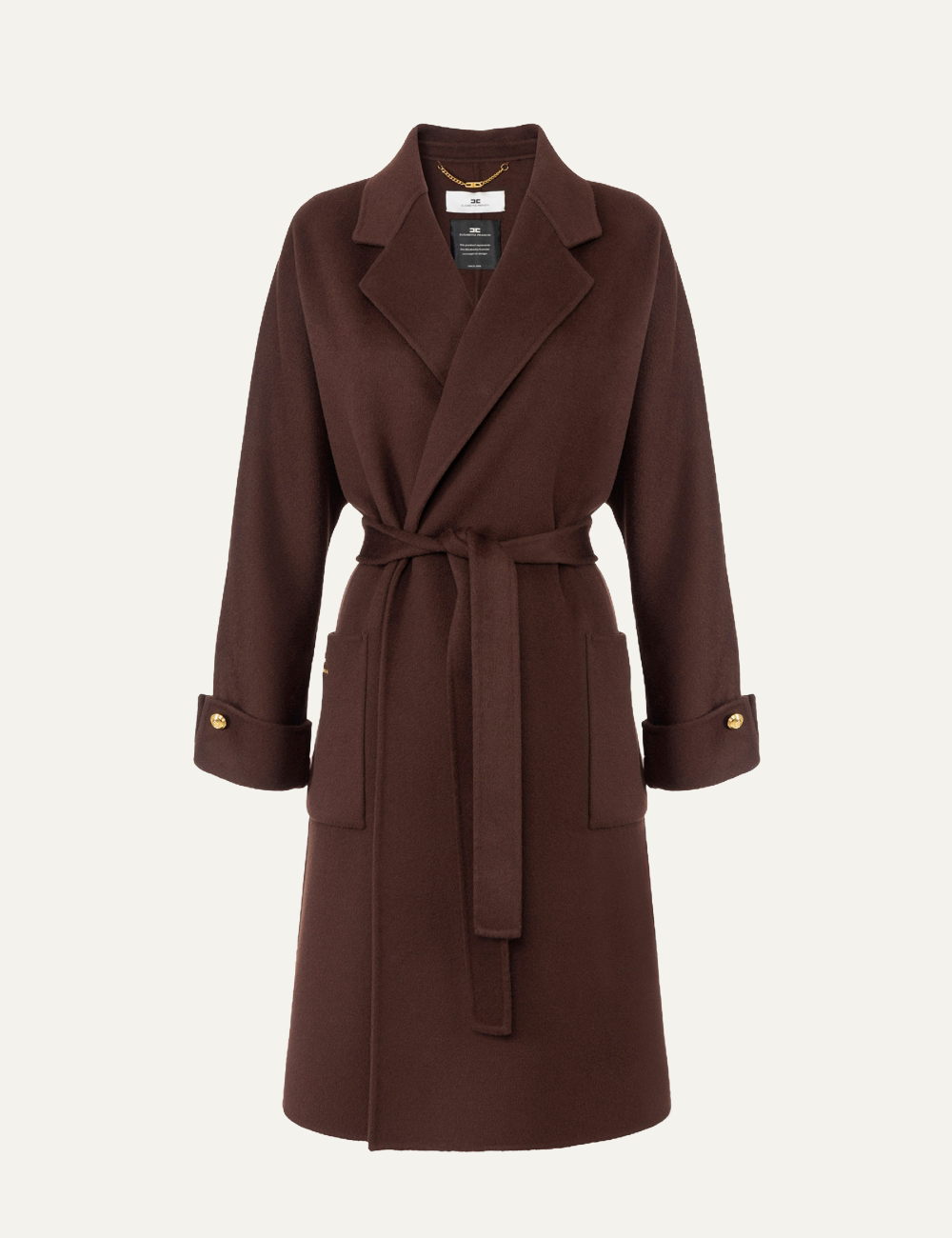 ELISABETTA FRANCHI Coat in double wool blend cloth Coffee