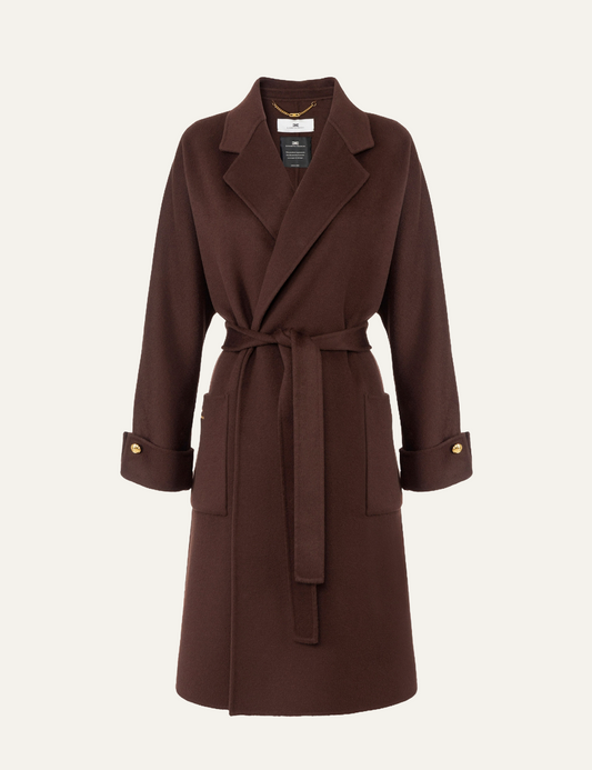ELISABETTA FRANCHI Coat in double wool blend cloth Coffee