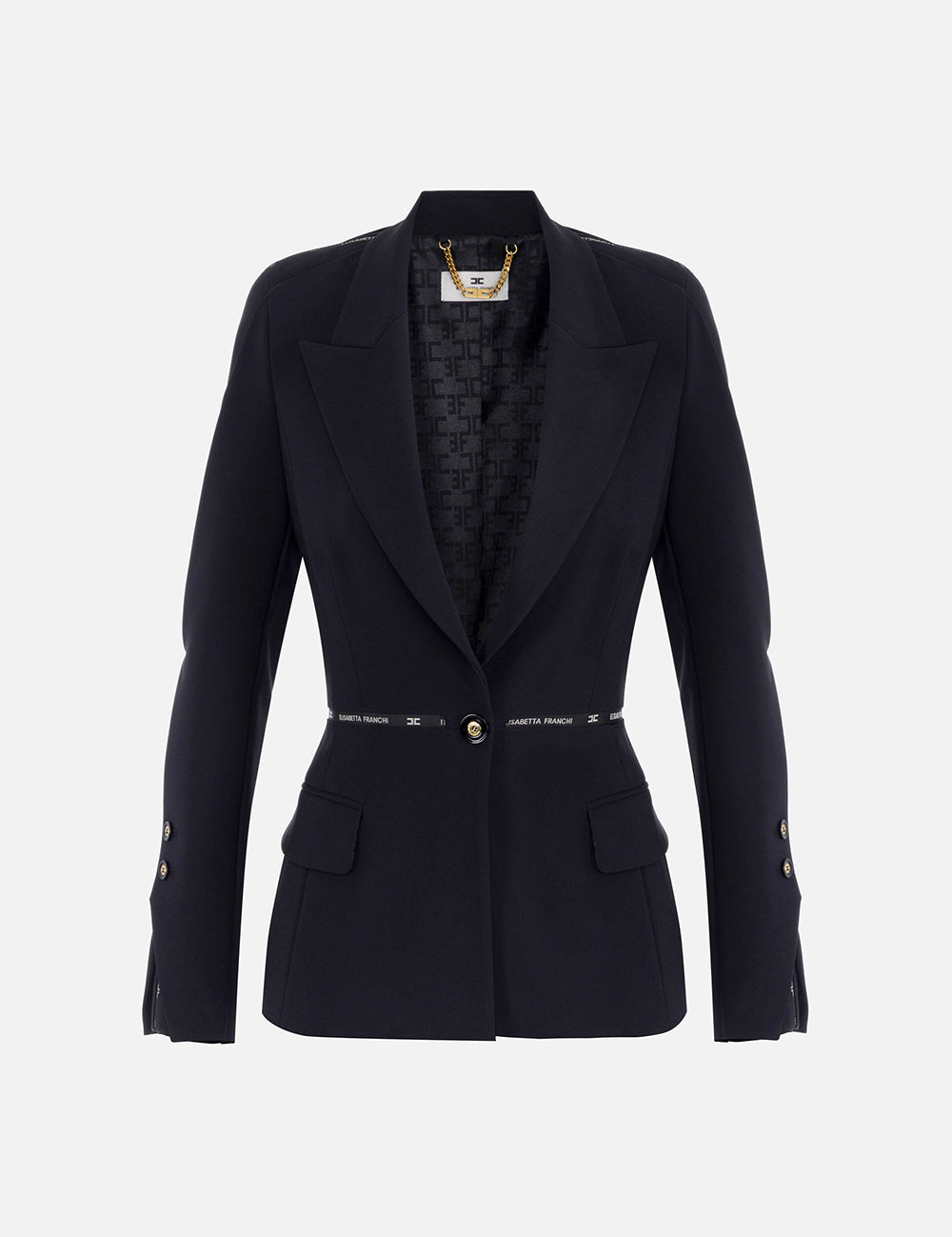 Elizabetta Franchi Jacket in crêpe fabric with logo ribbon
