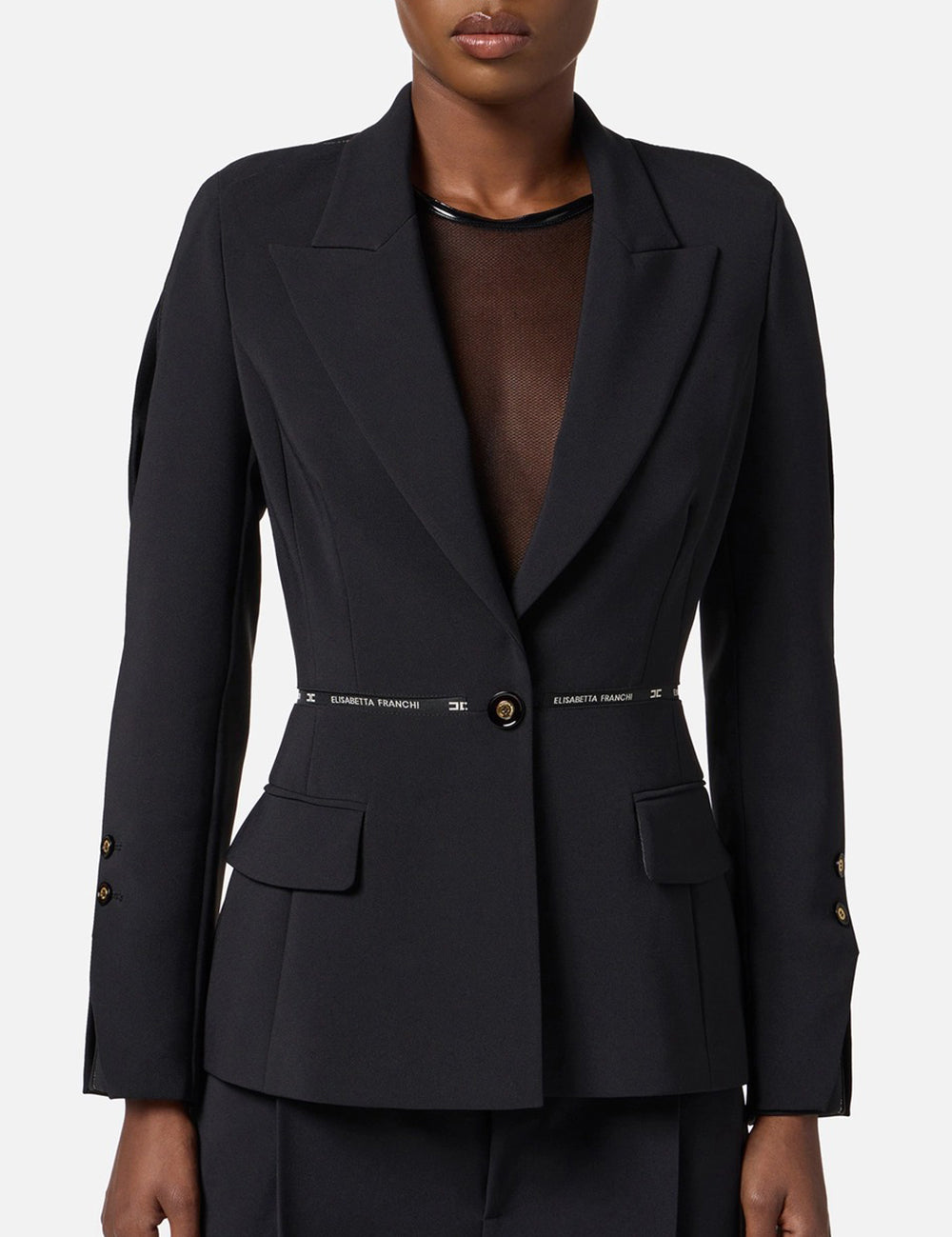 Elizabetta Franchi Jacket in crêpe fabric with logo ribbon