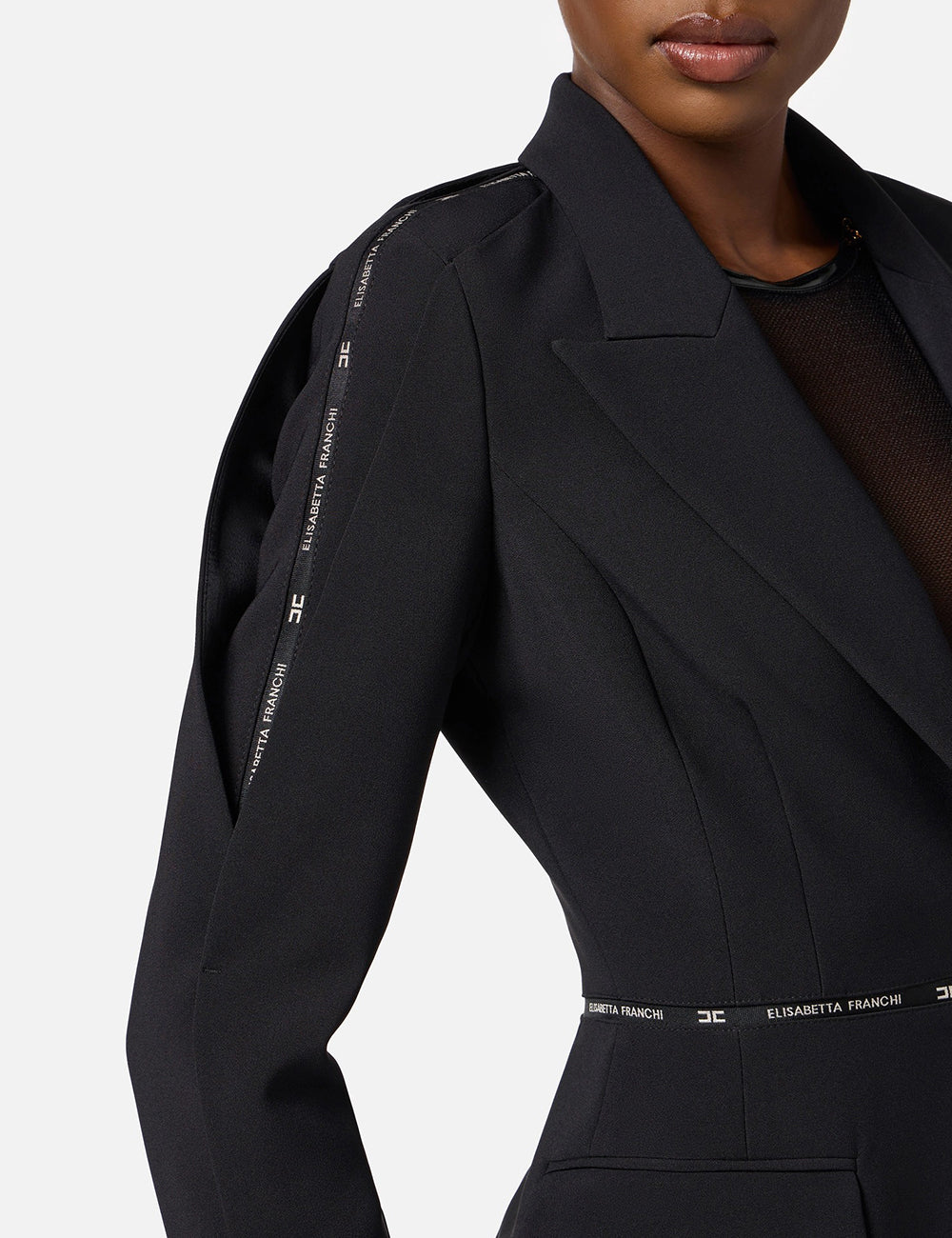 Elizabetta Franchi Jacket in crêpe fabric with logo ribbon