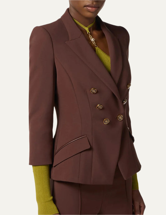 ELISABETTA FRANCHI Jacket in double layer crêpe coffee