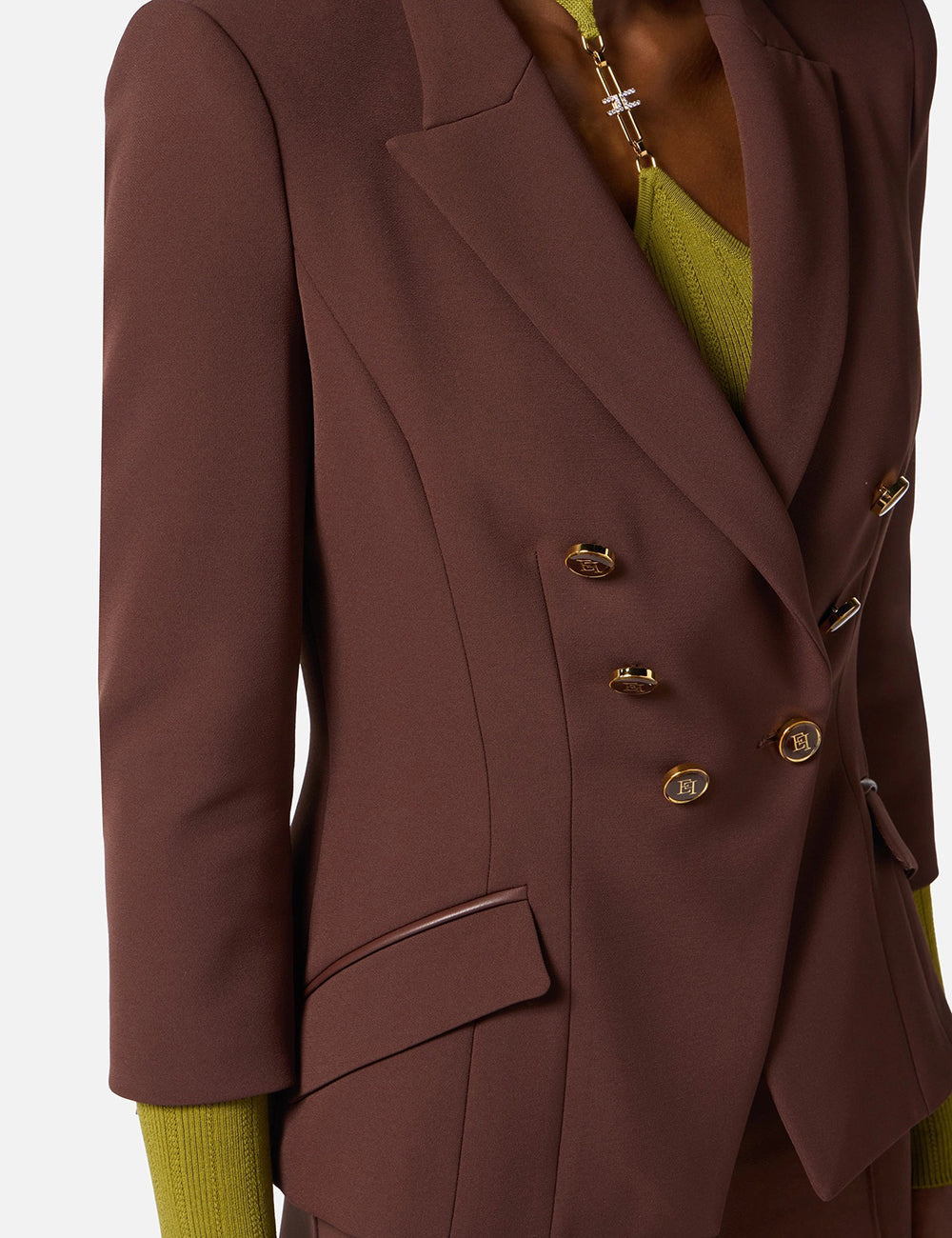 ELISABETTA FRANCHI Jacket in double layer crêpe coffee