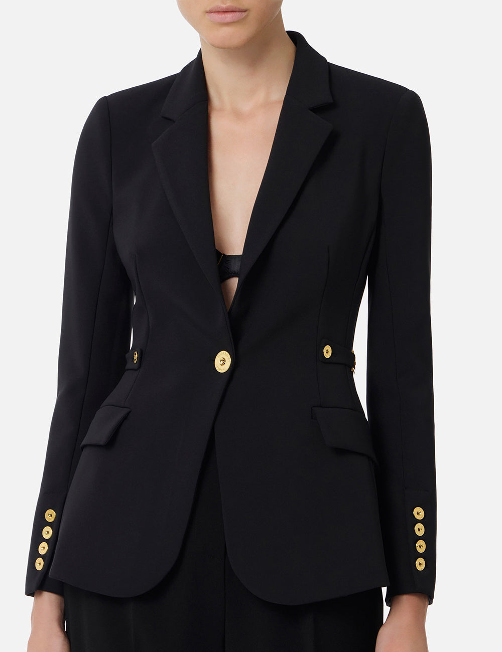 Elizabetta Franchi Jacket in lightweight crêpe fabric with jewel details black