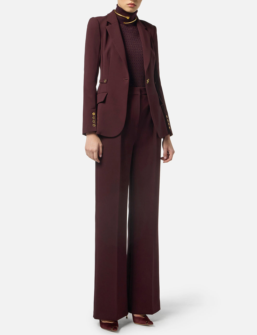 Elizabetta Franchi Jacket in lightweight crêpe fabric with jewel details merlot
