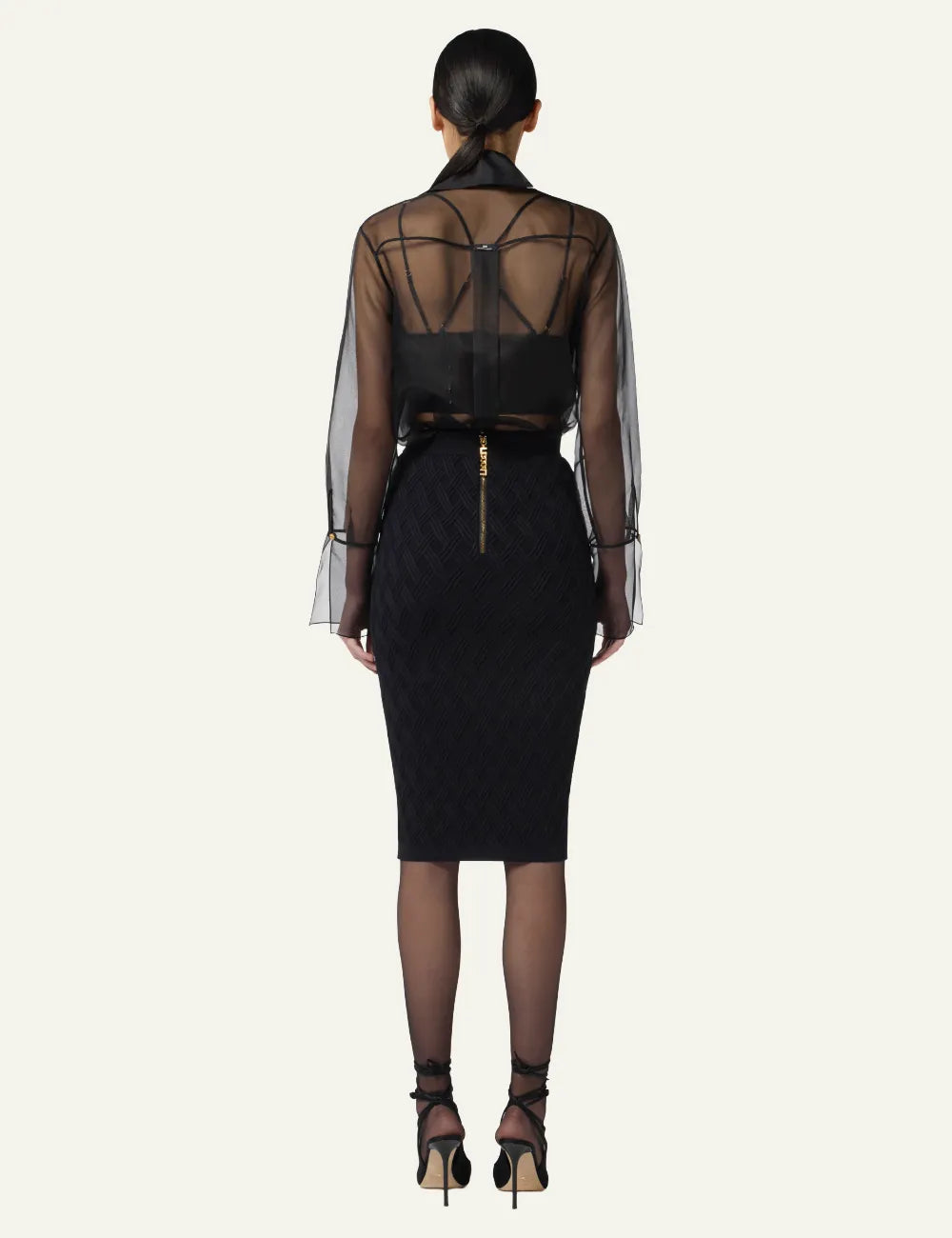 ELISABETTA FRANCHI Skirt in knit fabric with diamonds and jewel details