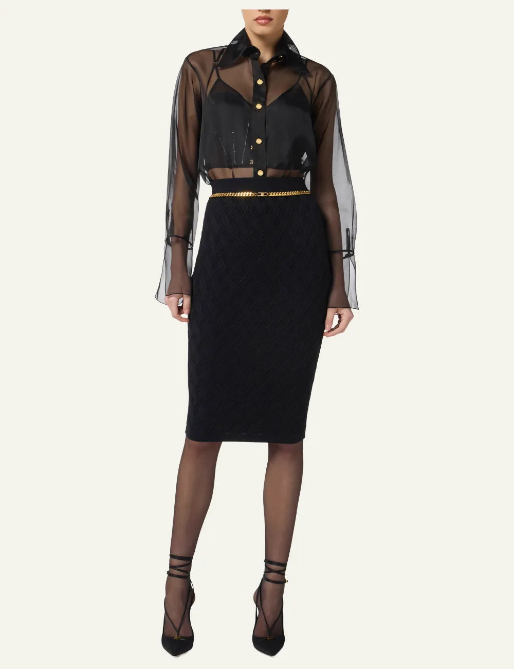 ELISABETTA FRANCHI Skirt in knit fabric with diamonds and jewel details