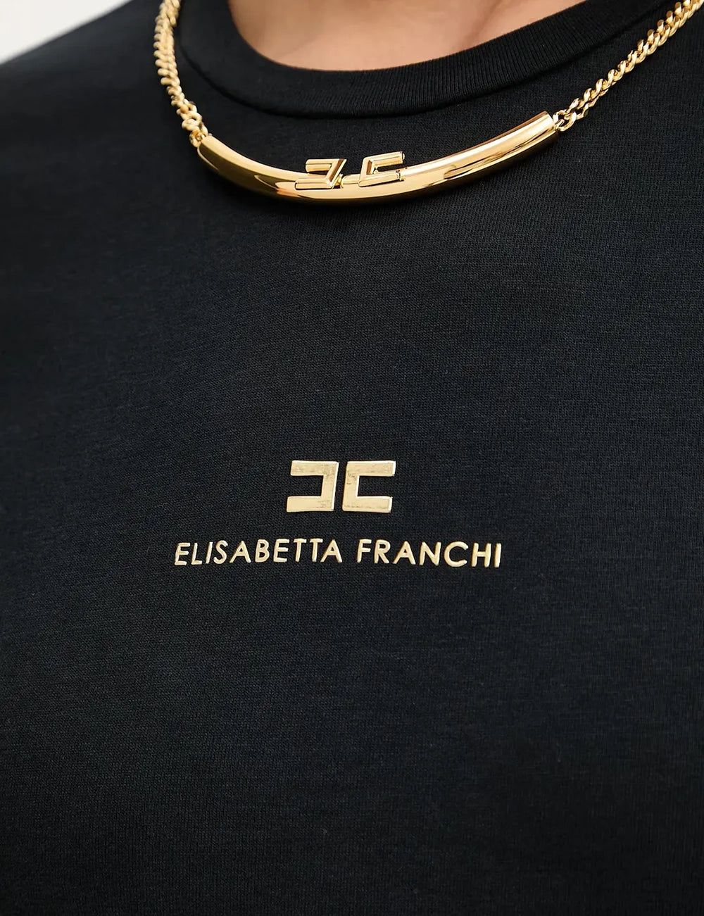 ELISABETTA FRANCHI Cotton jersey T-shirt with necklace