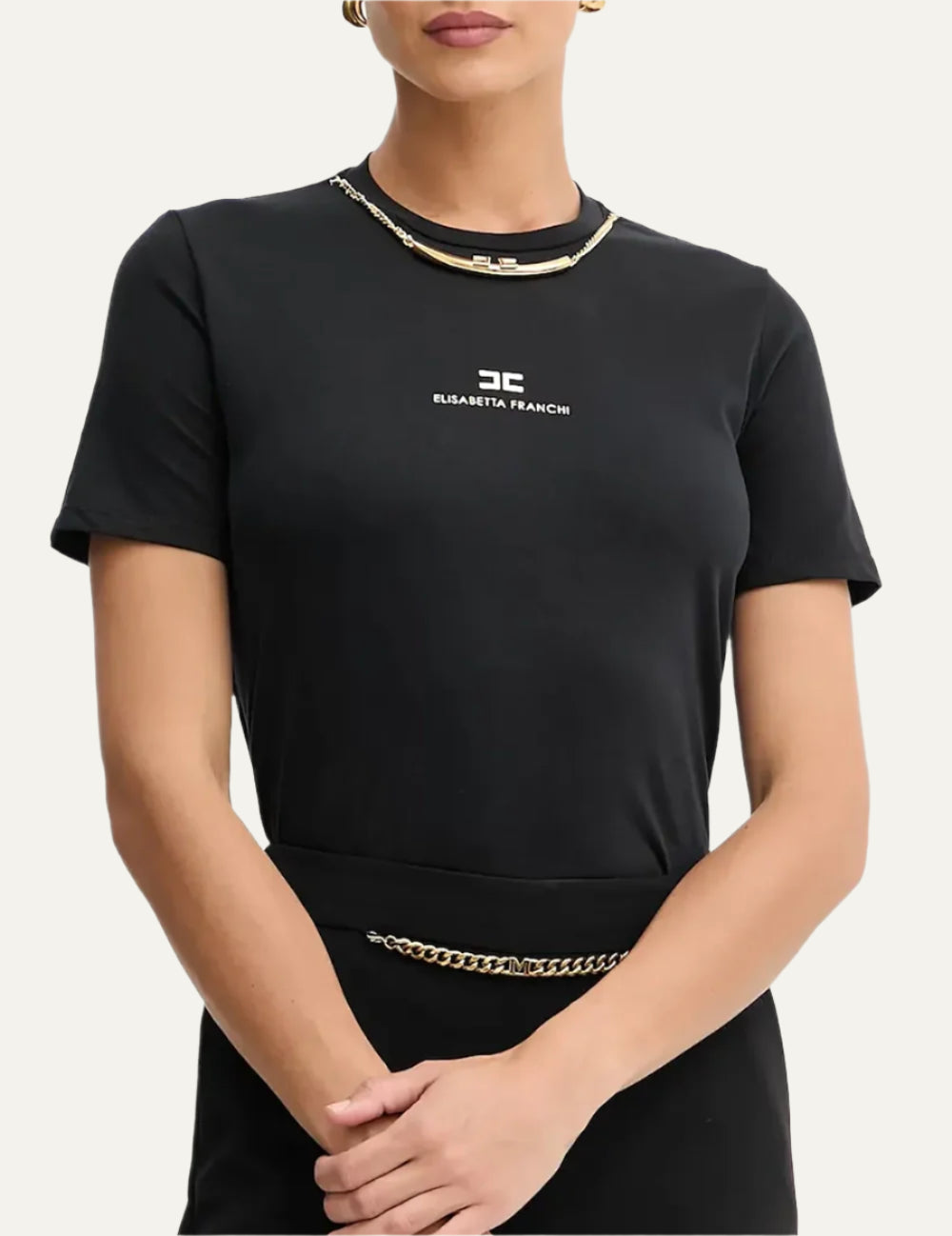 ELISABETTA FRANCHI Cotton jersey T-shirt with necklace