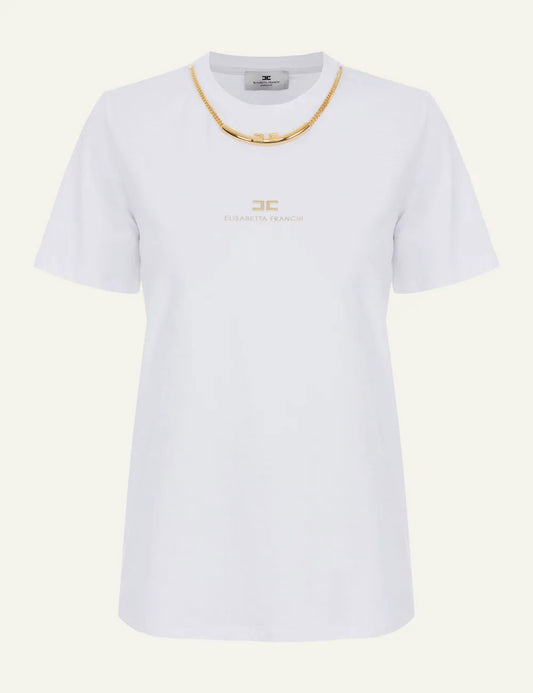 ELISABETTA FRANCHI Cotton jersey T-shirt with necklace