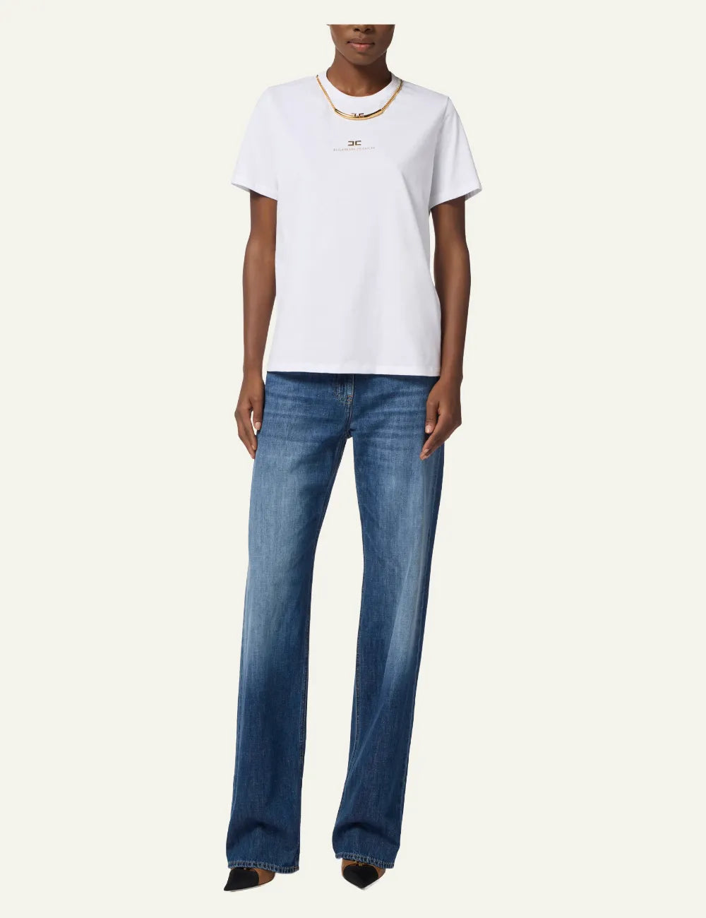 ELISABETTA FRANCHI Cotton jersey T-shirt with necklace