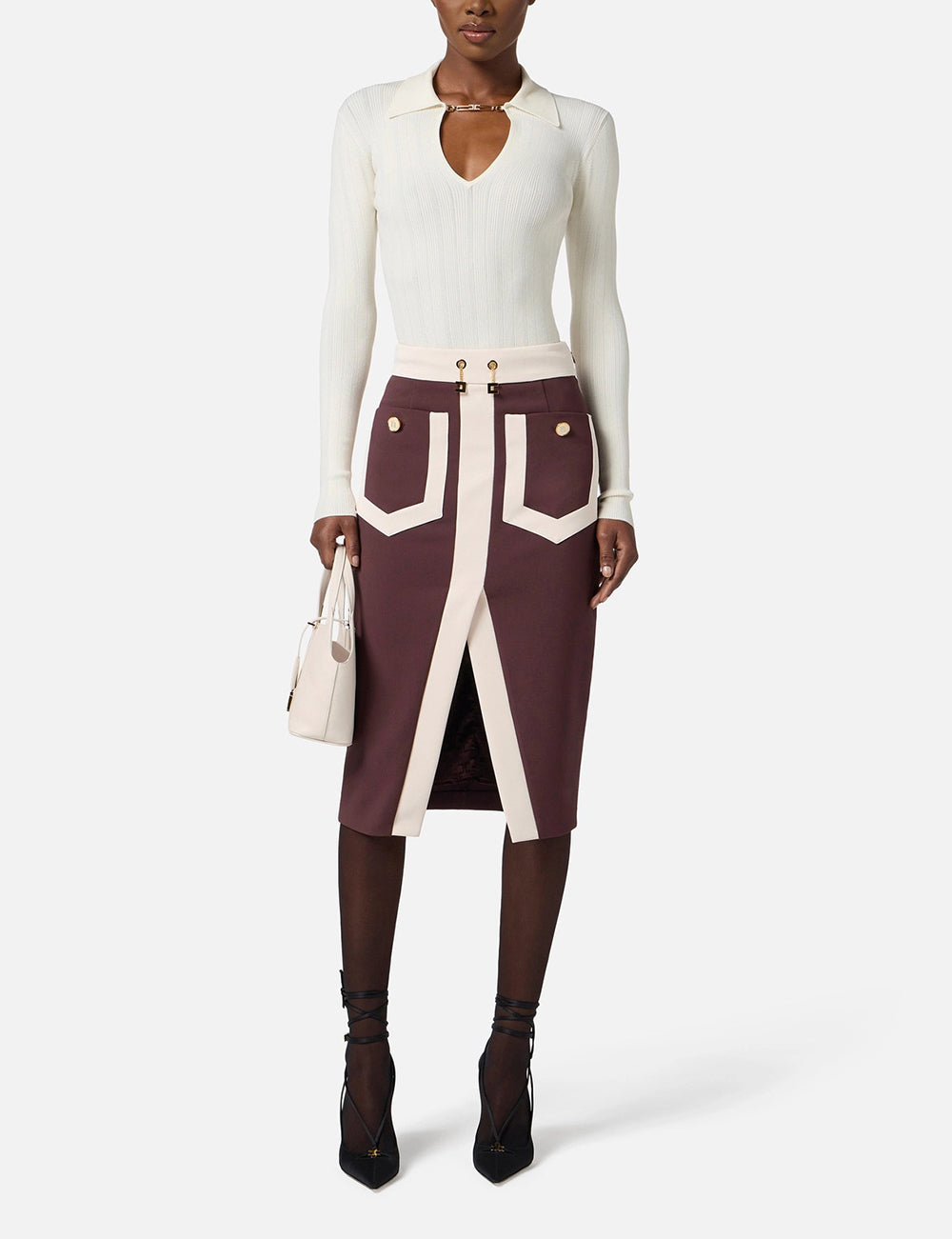 Elizabetta Franchi Top in ribbed knit fabric with openwork details