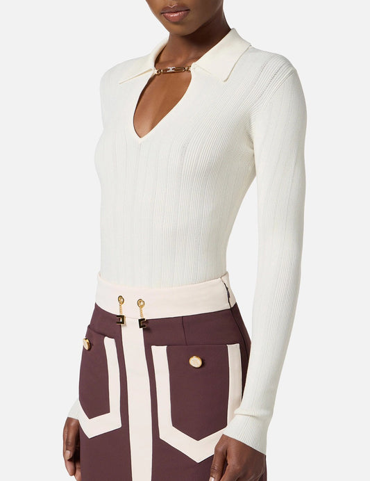 Elizabetta Franchi Top in ribbed knit fabric with openwork details
