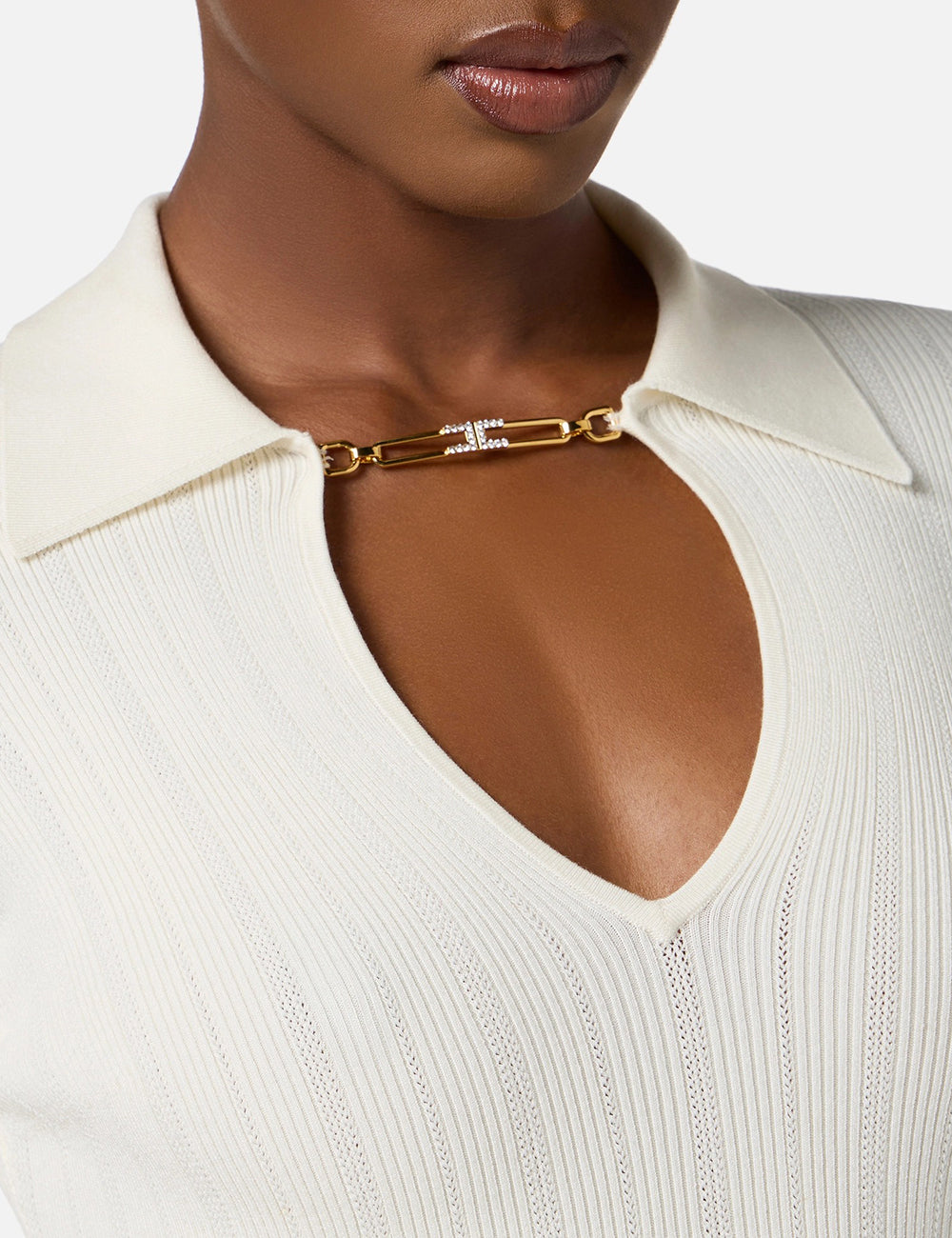 Elizabetta Franchi Top in ribbed knit fabric with openwork details