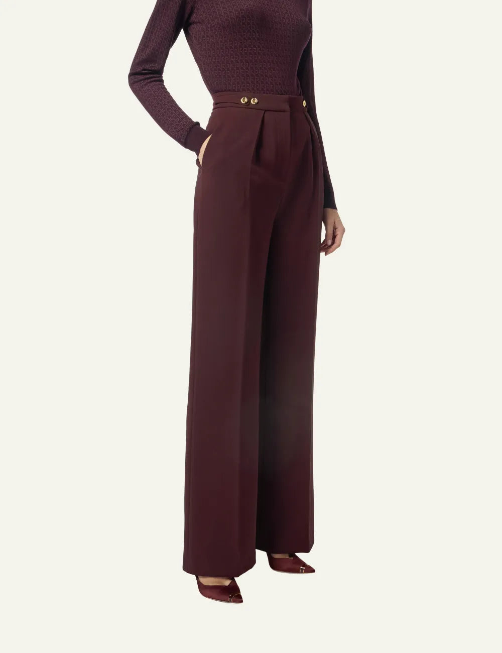 ELISABETTA FRANCHI Trousers in crêpe fabric with jewel accessory