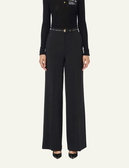 ELISABETTA FRANCHI Trousers in lightweight crêpe fabric with logo ribbon