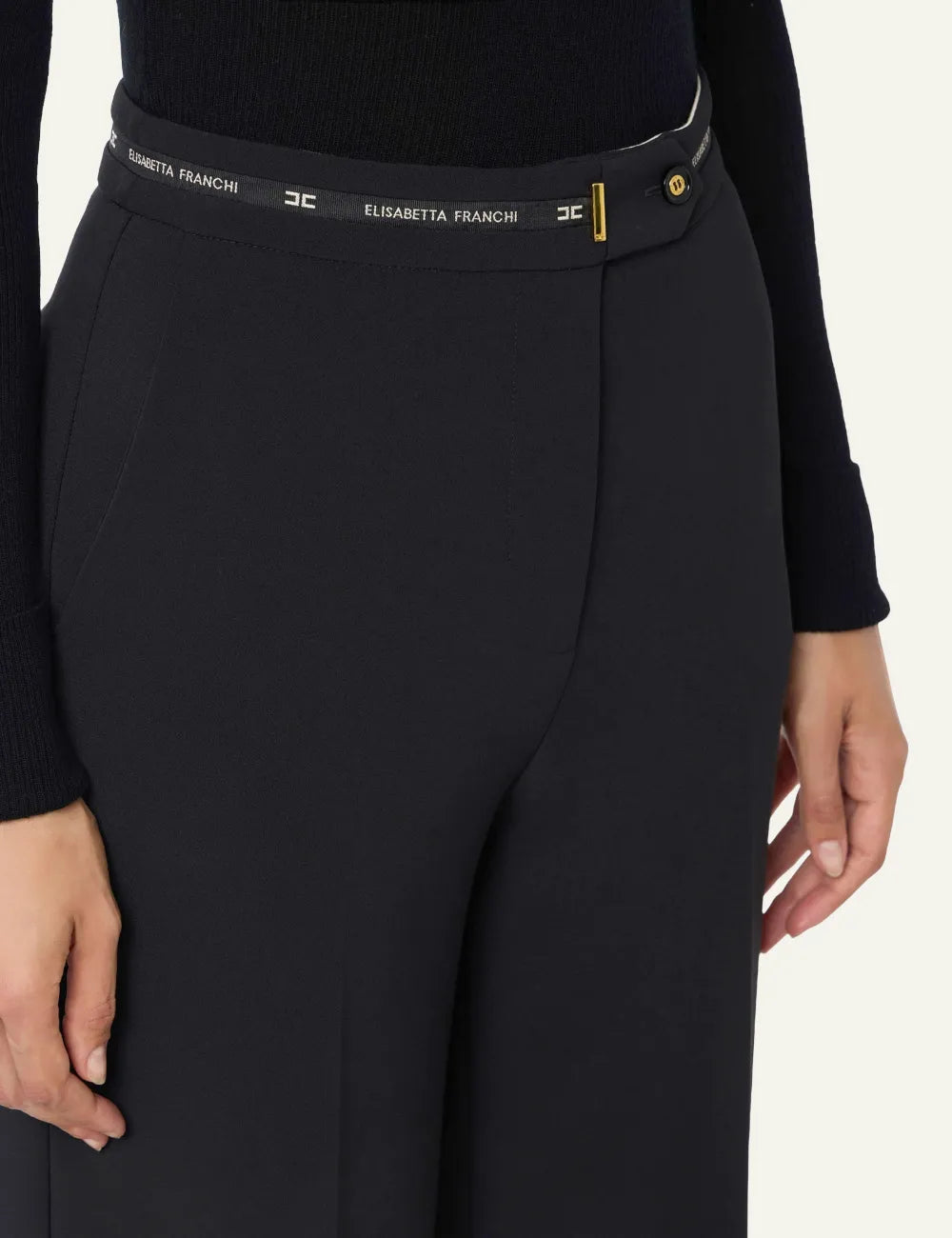 ELISABETTA FRANCHI Trousers in lightweight crêpe fabric with logo ribbon