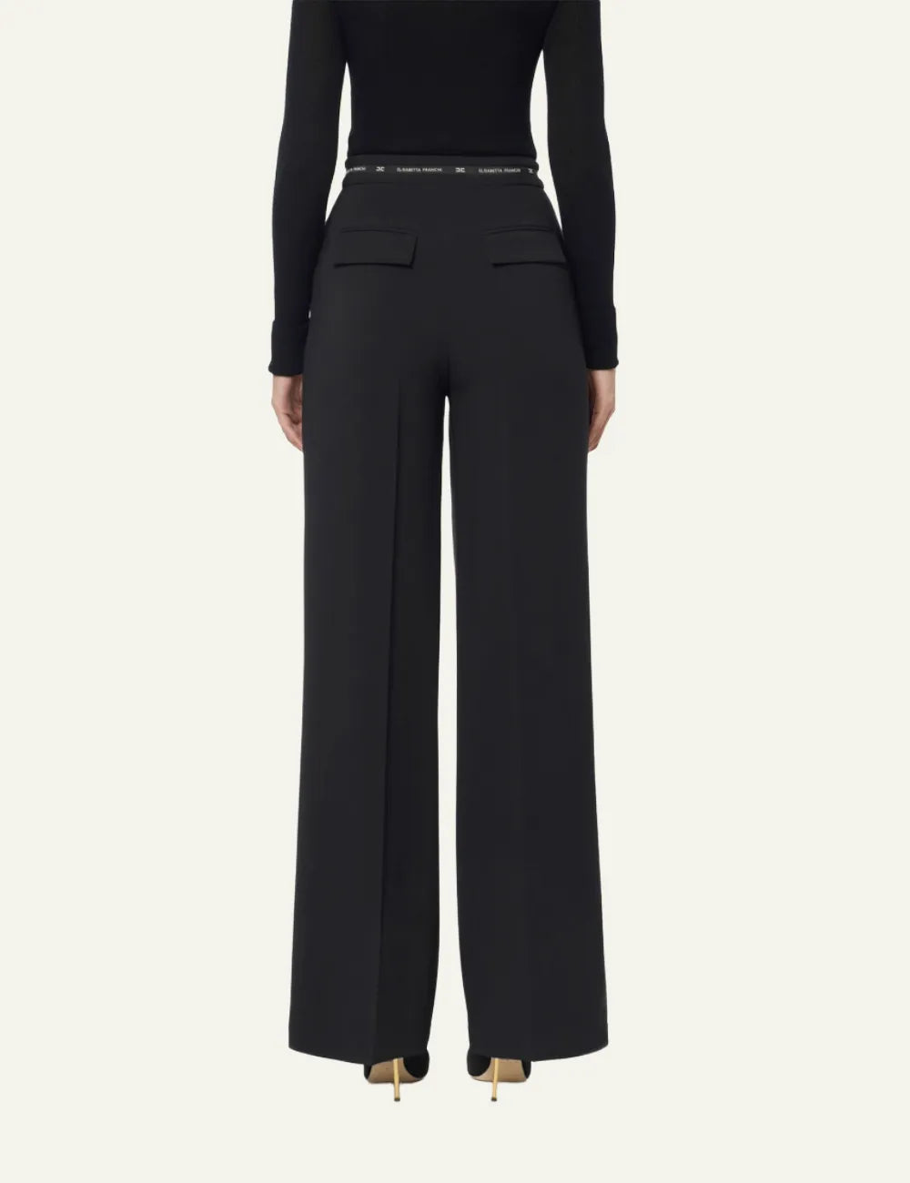 ELISABETTA FRANCHI Trousers in lightweight crêpe fabric with logo ribbon