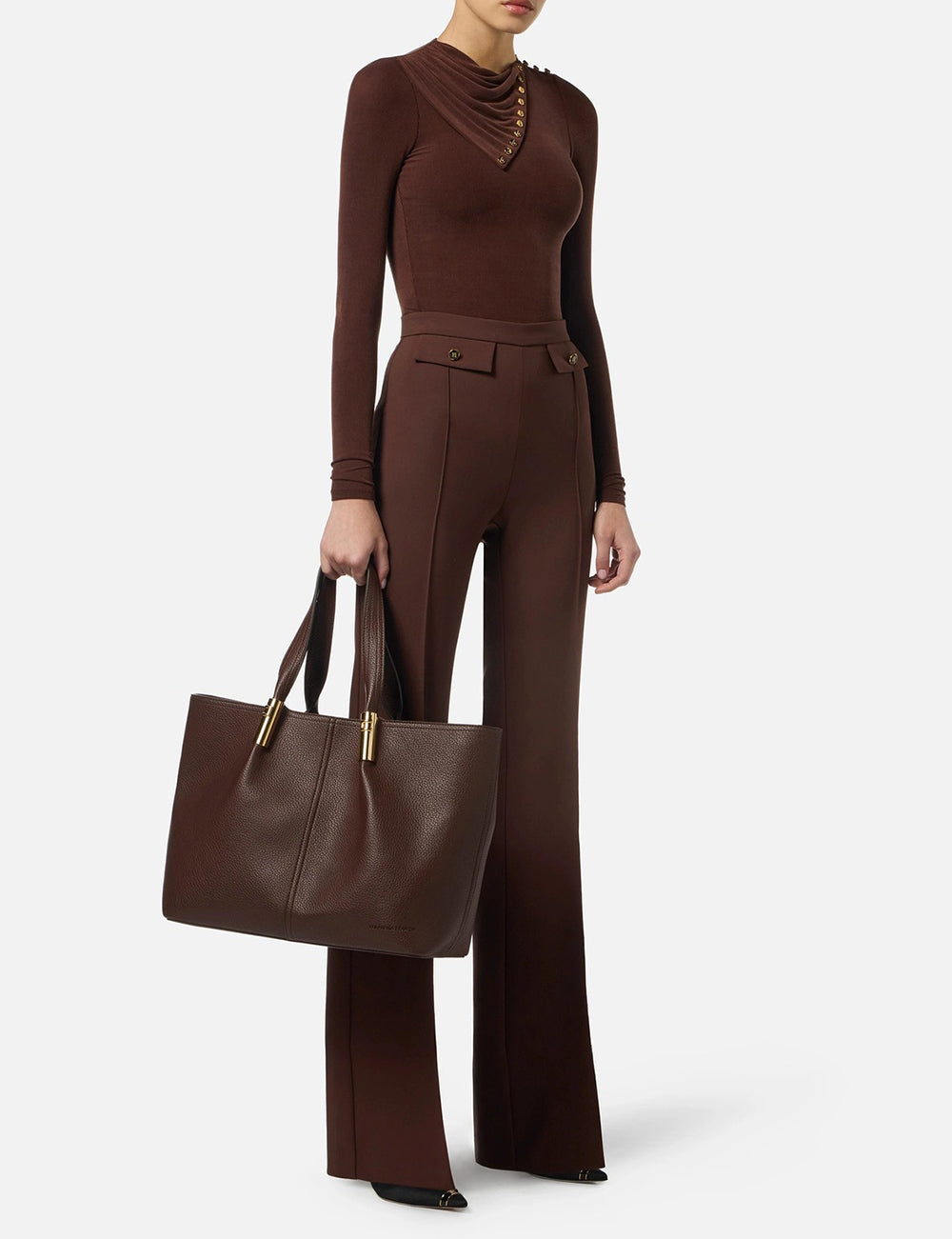 ELISABETTA FRANCHI Double crêpe trousers coffee