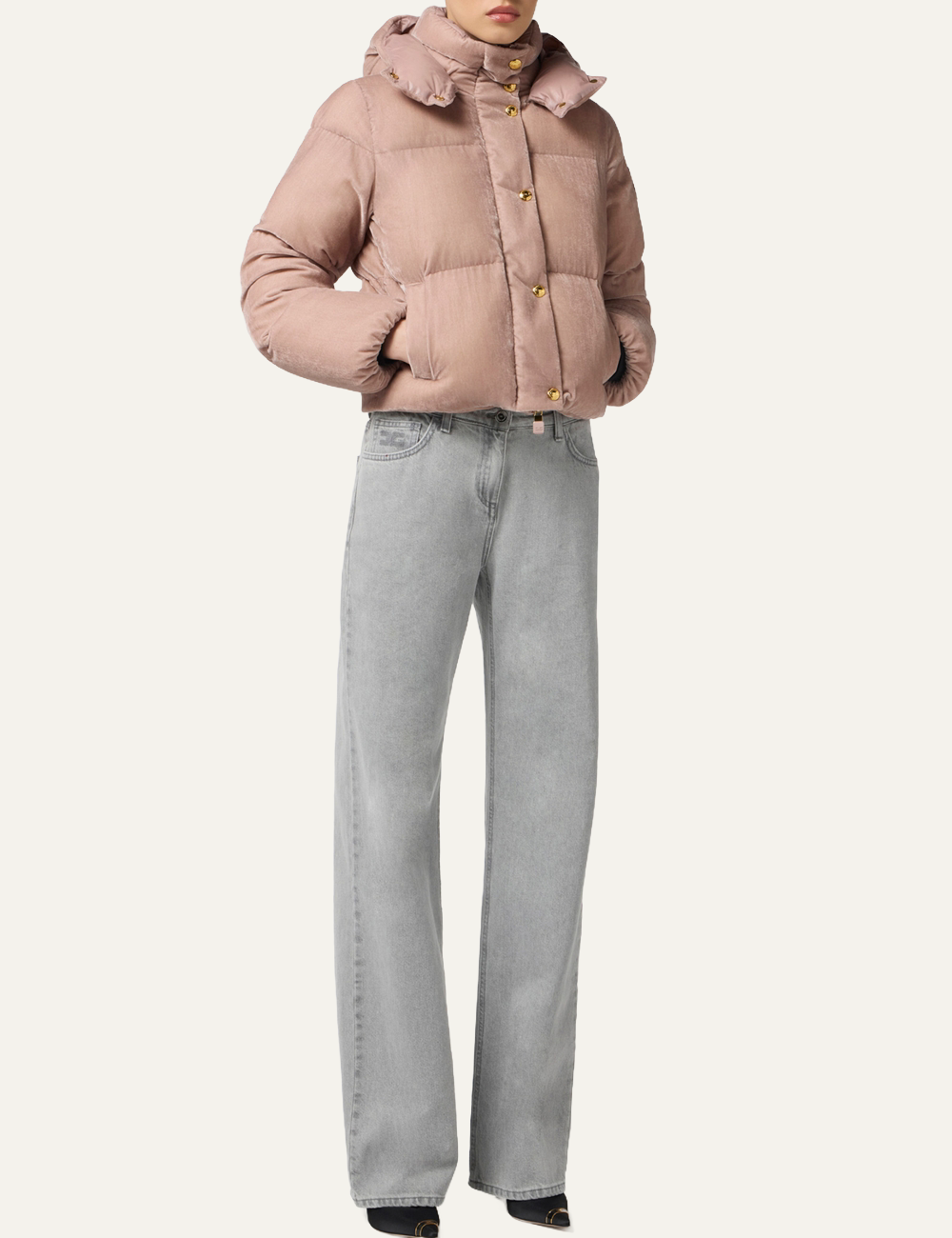 ELISABETTA FRANCHI Velvet down jacket with hood