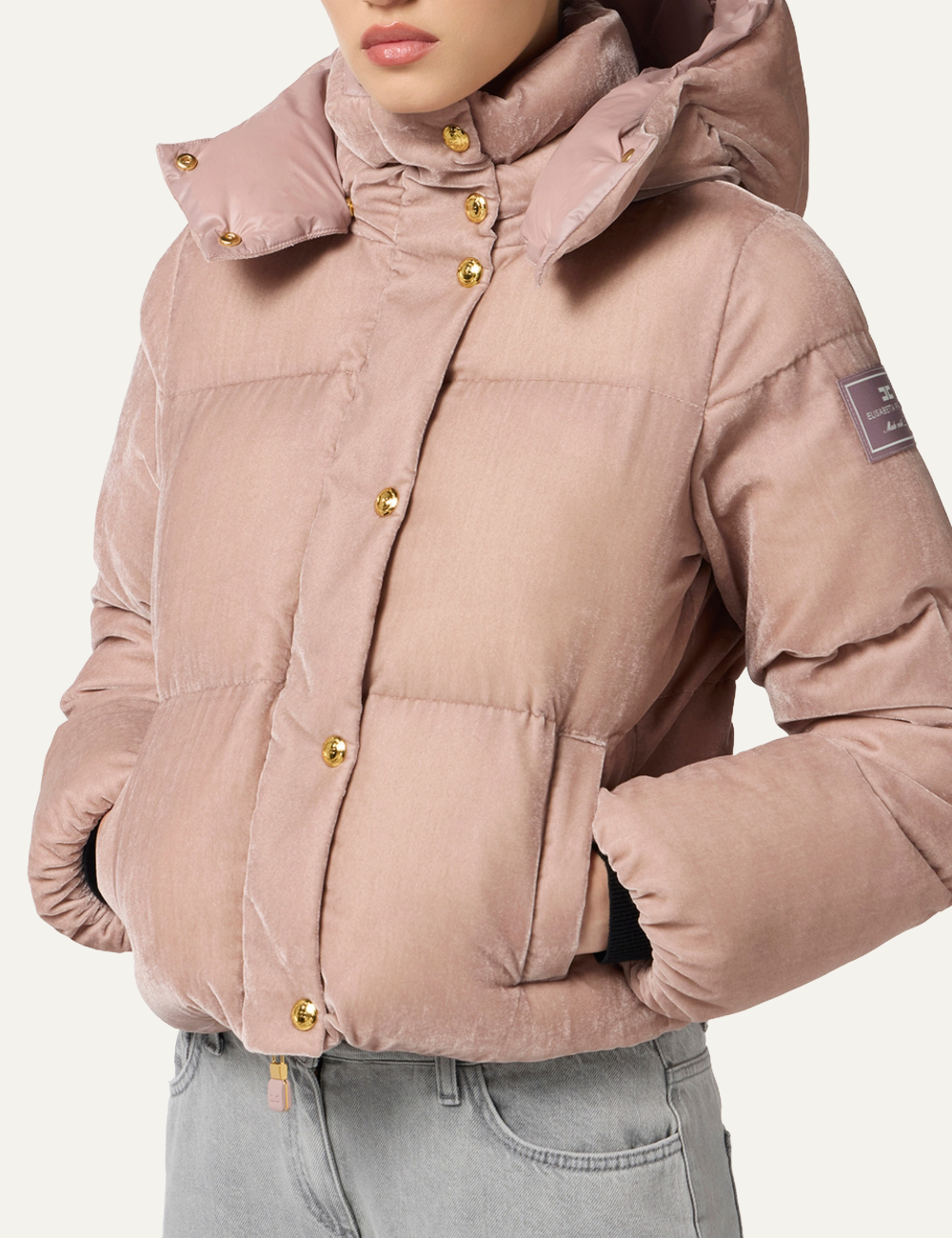ELISABETTA FRANCHI Velvet down jacket with hood