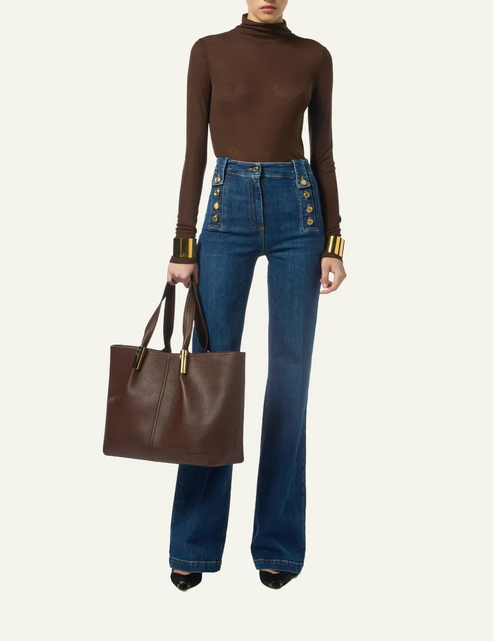 ELISABETTA FRANCHI Palazzo jeans with buttons